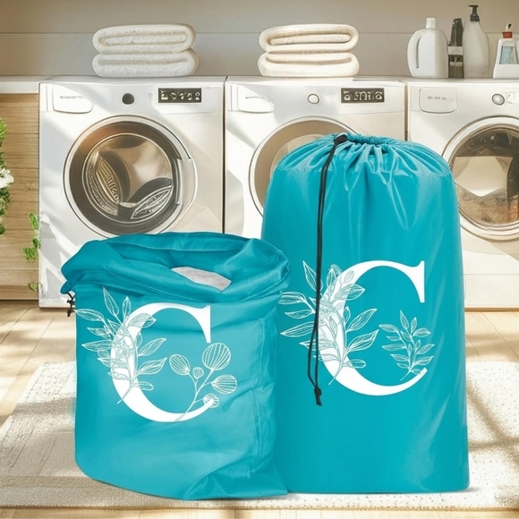 2 Pack Turquoise Personalized XL Laundry Bags *LETTER C* Portable Hamper 24 x 36 - Picture 4 of 5